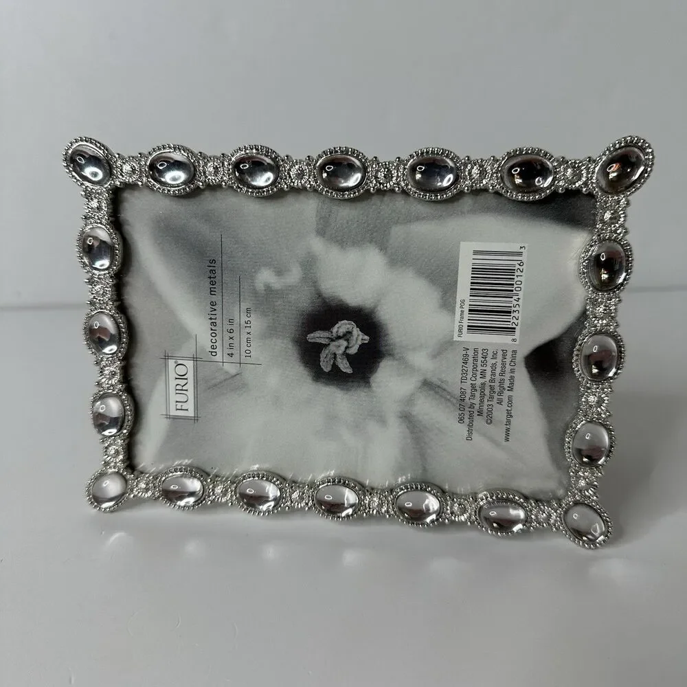 Furio Decorative Metals 4x6 Picture Frame‎ Silver Tone Mirrored Stones Standing